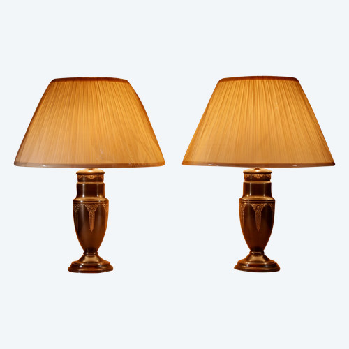 Elegantissima lampada da tavolo olandese in stile Art Nouveau/Art Déco in ottone patinato e lucidato