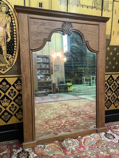 Solid oak trumeau mirror with shell