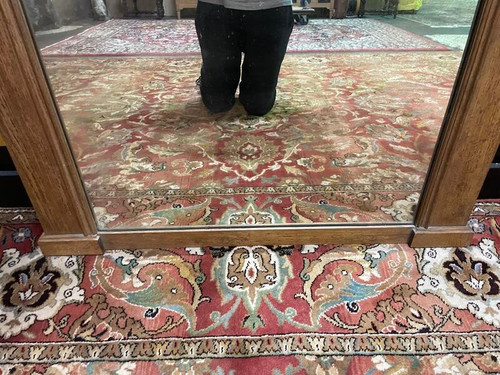 Solid oak trumeau mirror with shell