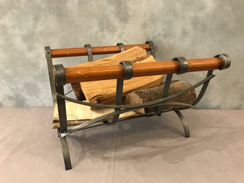 Beautiful modernist iron and wood log basket