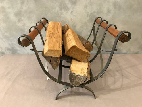 Beautiful modernist iron and wood log basket