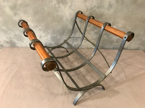 Beautiful modernist iron and wood log basket