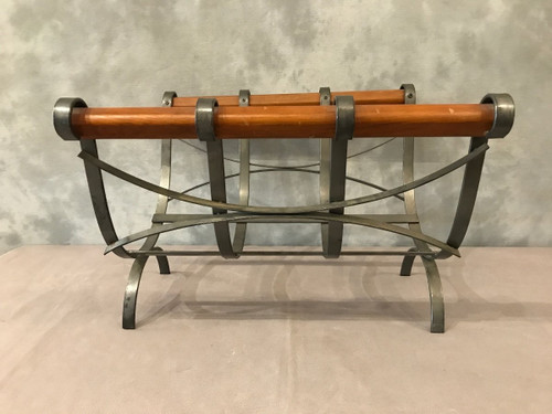 Beautiful modernist iron and wood log basket
