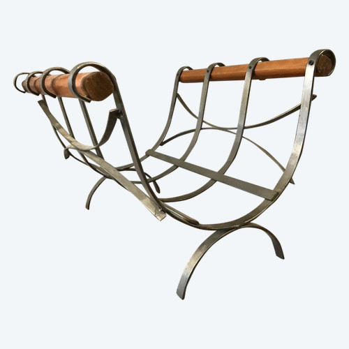 Beautiful modernist iron and wood log basket