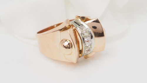 Anello Tank in oro rosa e diamanti