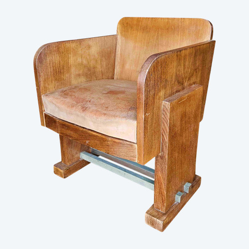 Sedia da ufficio in palissandro e pelle in stile Art Déco Modernista