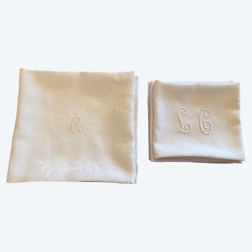 Series of 8 vintage napkins in pure Napoleon III and Art-Deco thread