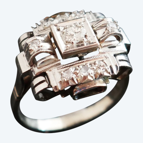 Anello Art Déco con diamante, oro 18 carati.