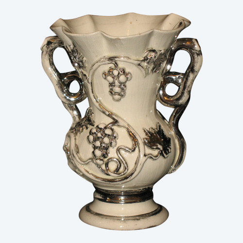 Langeais earthenware vase decorated with bunches of grapes signed C.B. 19th century period