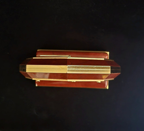 Cartier Clock in Bloodstone, Mother-of-Pearl, Gilt Brass, art déco style