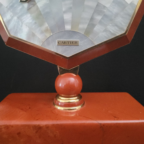 Cartier Clock in Bloodstone, Mother-of-Pearl, Gilt Brass, art déco style