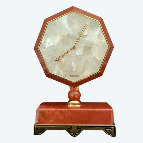 Cartier Clock in Bloodstone, Mother-of-Pearl, Gilt Brass, art déco style