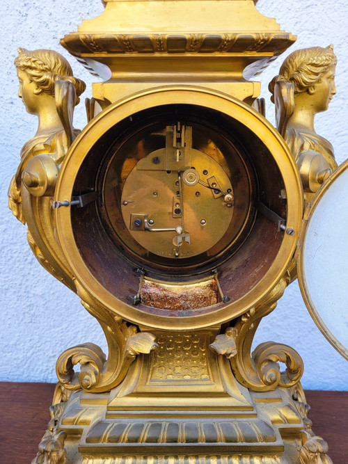 3 Piece Gilded Bronze Set, Napoleon III, 19th Century