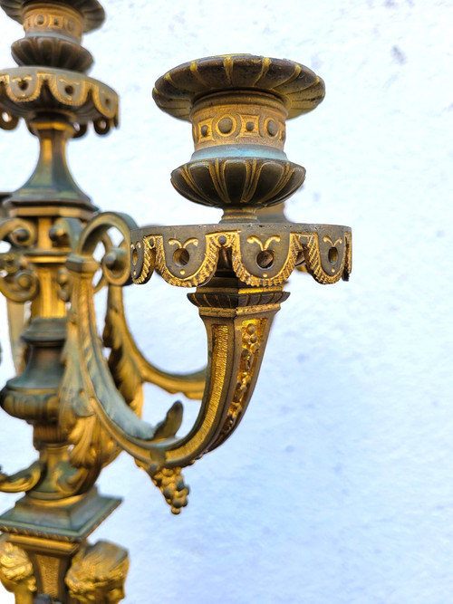 3 Piece Gilded Bronze Set, Napoleon III, 19th Century