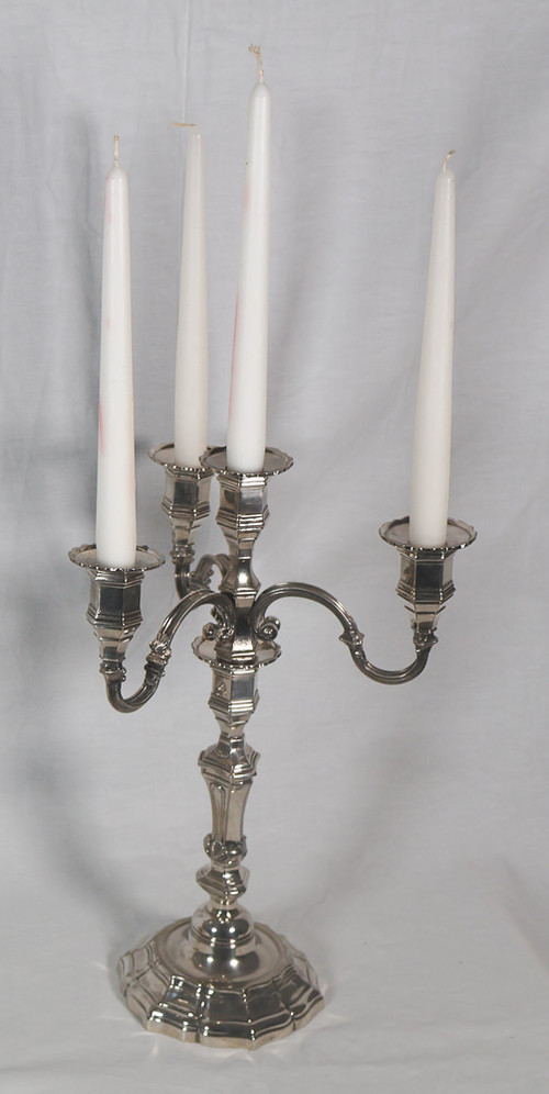 Pair of candlesticks with silver-plated metal centerpiece, early 20th century