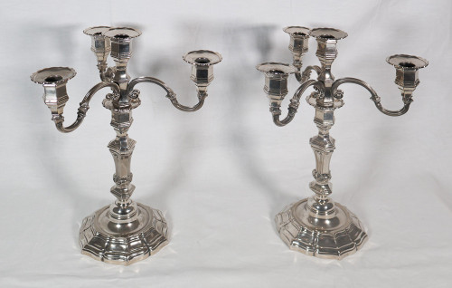 Pair of candlesticks with silver-plated metal centerpiece, early 20th century