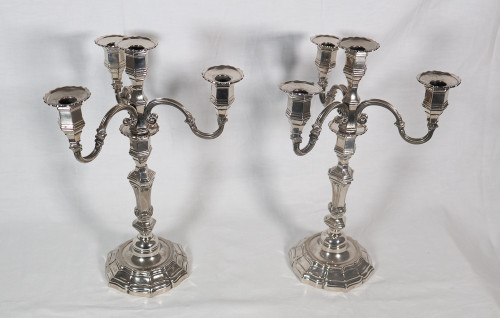 Pair of candlesticks with silver-plated metal centerpiece, early 20th century