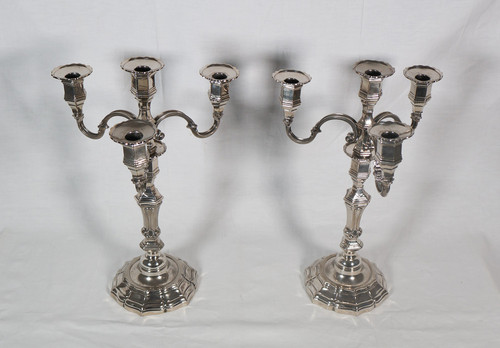 Pair of candlesticks with silver-plated metal centerpiece, early 20th century
