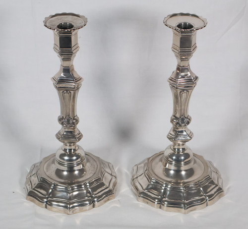 Pair of candlesticks with silver-plated metal centerpiece, early 20th century