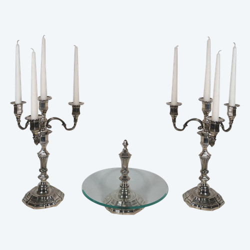 Pair of candlesticks with silver-plated metal centerpiece, early 20th century