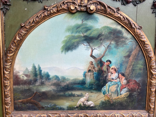 Trumeau De Style Louis XVI Laqué Vert Et Doré, Late 19th century