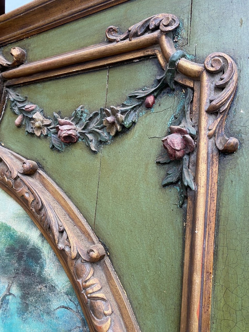Trumeau De Style Louis XVI Laqué Vert Et Doré, Late 19th century