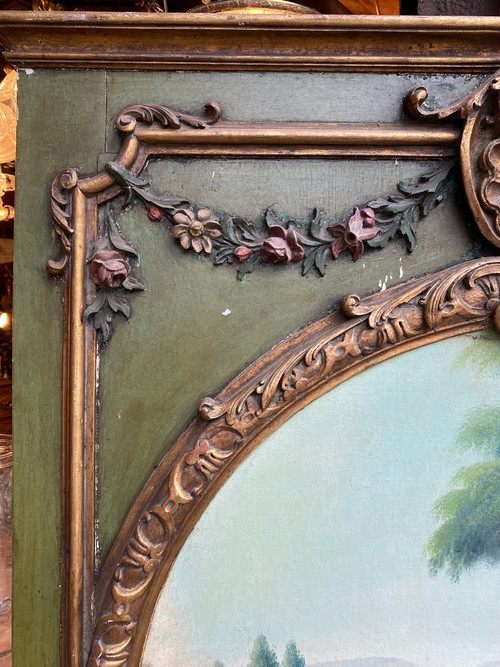 Trumeau De Style Louis XVI Laqué Vert Et Doré, Late 19th century