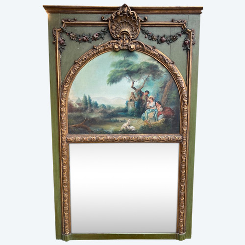 Trumeau De Style Louis XVI Laqué Vert Et Doré, Late 19th century