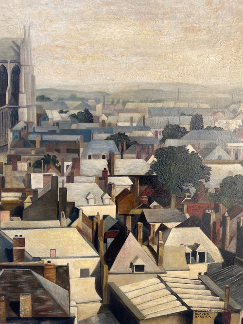 Große Ansicht Von Amiens Um 1950, Öl Auf Leinwand, Somme, Kathedrale,Dächer