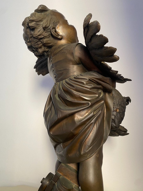 Grande scultura in bronzo del XIX secolo, "l'enfant au coq" firmata Adriano CECIONI (1838-1886)