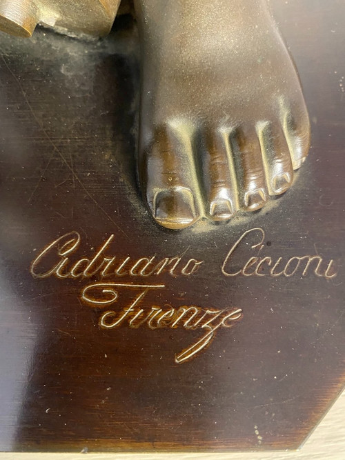 Grande scultura in bronzo del XIX secolo, "l'enfant au coq" firmata Adriano CECIONI (1838-1886)