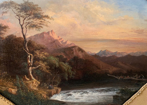 Paesaggio fluviale animato E Thevenet 1853