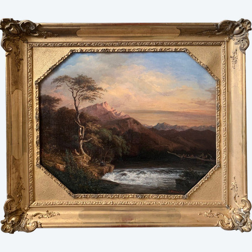 Paesaggio fluviale animato E Thevenet 1853