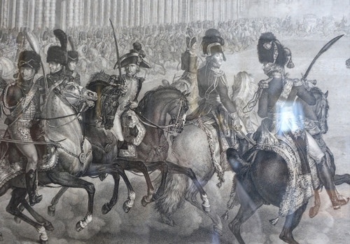 Grande incisione napoleonica: recensione del Generale Bonaparte 1° Console alle Tuileries, Vernet Isabey