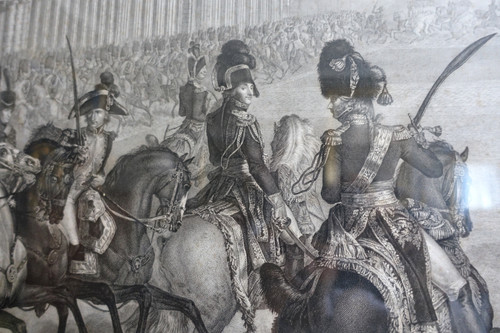 Grande incisione napoleonica: recensione del Generale Bonaparte 1° Console alle Tuileries, Vernet Isabey