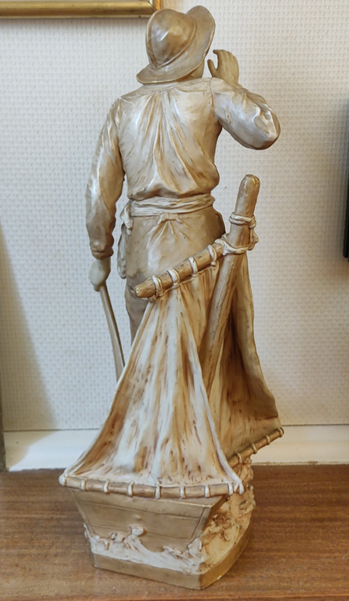 Ancienne Grande Figurine  Le jeune pêcheur  Porcelaine Royal Dux Bohemia
