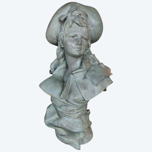Grand buste de femme en fonte  Art Nouveau fin XIX ème signé Nelson