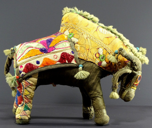 India, Mid 20th Century, Fabric Toy Depicting a Bull Decorated with Glass Beads.