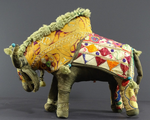 India, Mid 20th Century, Fabric Toy Depicting a Bull Decorated with Glass Beads.
