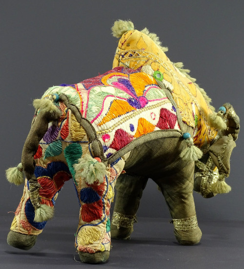 India, Mid 20th Century, Fabric Toy Depicting a Bull Decorated with Glass Beads.