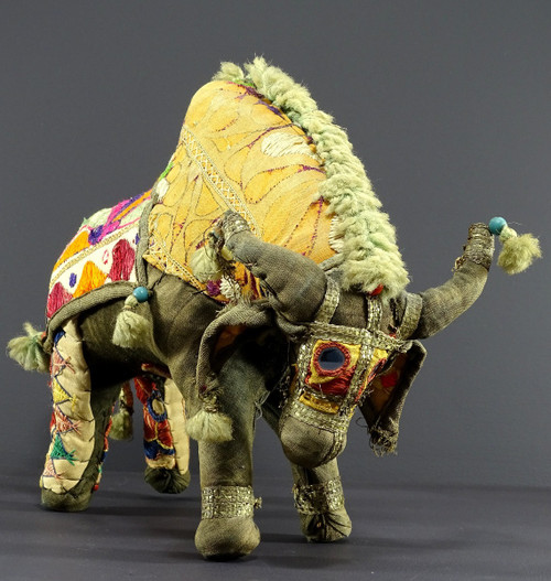 India, Mid 20th Century, Fabric Toy Depicting a Bull Decorated with Glass Beads.