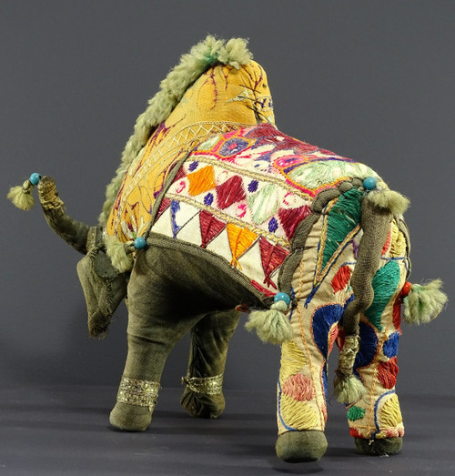 India, Mid 20th Century, Fabric Toy Depicting a Bull Decorated with Glass Beads.