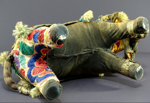 India, Mid 20th Century, Fabric Toy Depicting a Bull Decorated with Glass Beads.