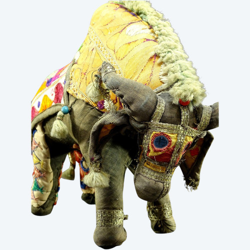 India, Mid 20th Century, Fabric Toy Depicting a Bull Decorated with Glass Beads.