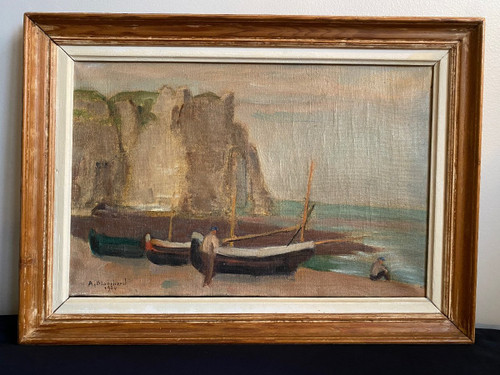 Huile Sur Toile Ancienne signée, étretat, Normandie…