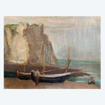 Huile Sur Toile Ancienne signée, étretat, Normandie…