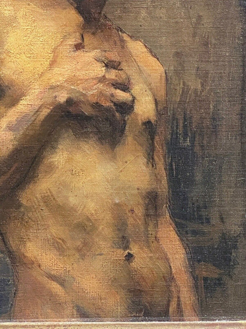 Huile sur panneau par Alain Beaufreton nu académique homme