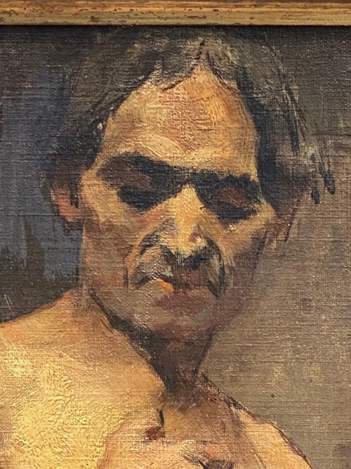 Huile sur panneau par Alain Beaufreton nu académique homme