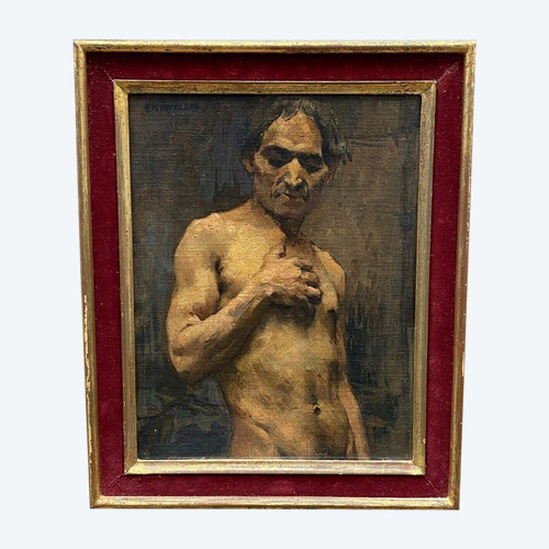 Huile sur panneau par Alain Beaufreton nu académique homme