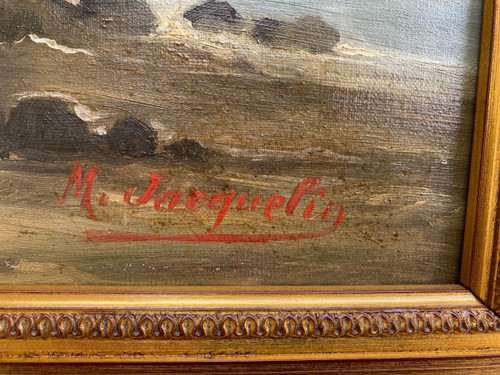 Huile Sur Toile Signée, Paysage Marin Fin XIXème, Cadre Barbizon